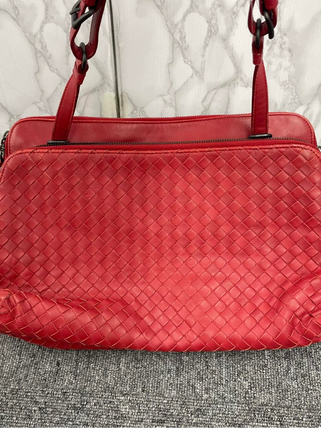 Bottega Veneta Red Woven Leather Shoulder Bag